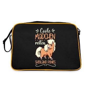Coole Mädchen reiten Shetland Pony - Retro Tasche - Schwarz/Gold - Hinten