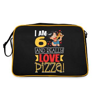 Ich bin 6 - Mädchen Pizza - Retro Tasche - Schwarz/Gold - Hinten