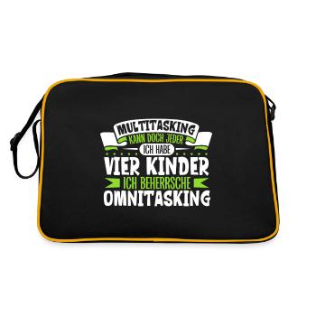Multitasking kann jeder - Vater und Kinder - Retro Tasche - Schwarz/Gold - Hinten