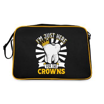 Ich bin hier für die Kronen - Zahnarzt - Retro Tasche - Schwarz/Gold - Hinten