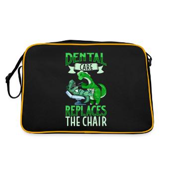 Zahnpflege ist wichtig - Dino Zahnarzt - Retro Tasche - Schwarz/Gold - Hinten