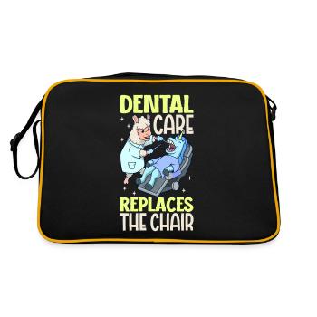 Zahnpflege ist wichtig - Lama Zahnarzt - Retro Tasche - Schwarz/Gold - Hinten