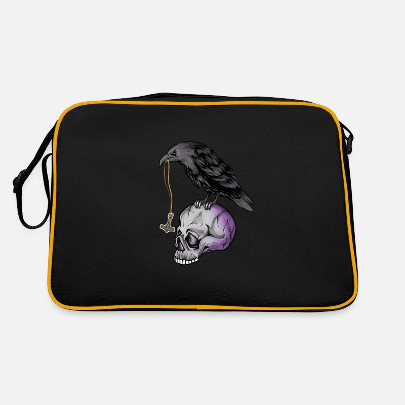 Corneille gothique avec collier Mjölnir sur le crâne - Goth Sac Retro