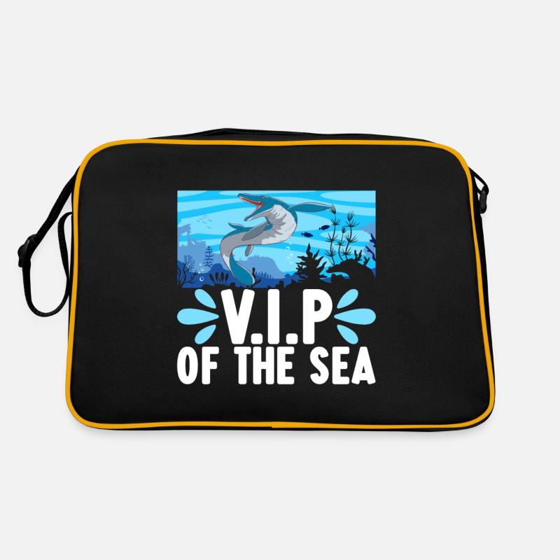 Mosasaurus Dinosaurier - Retro Tasche - Schwarz/Gold