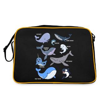 Verschiedene Kawaii Wale - Retro Tasche - Schwarz/Gold - Hinten