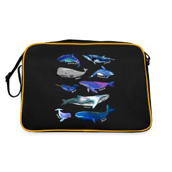 Drawings of whales - various species of whales - Retro Bag - black/gold - Back