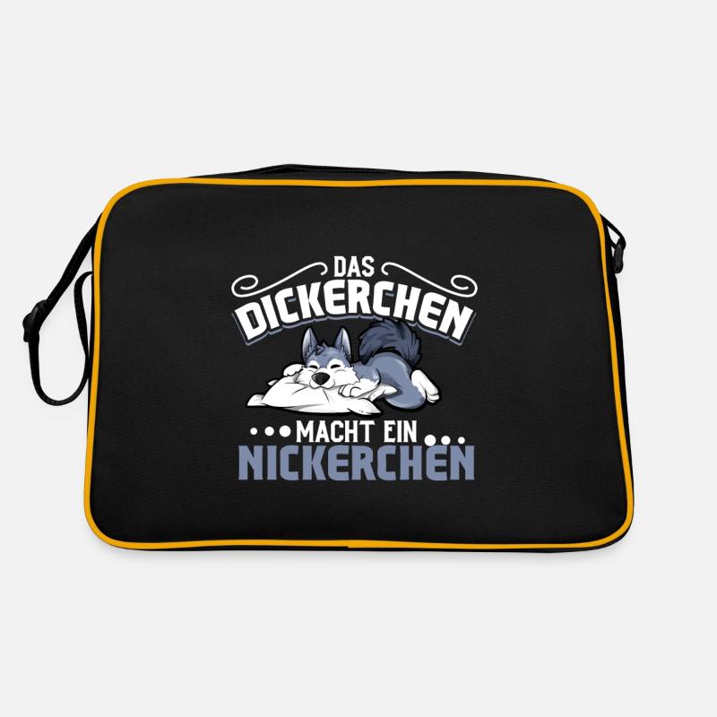 Wolf - Das Dickerchen macht ein Nickerchen - Retro Tasche - Schwarz/Gold