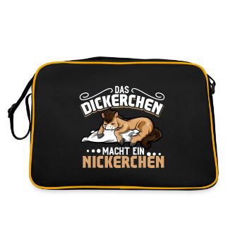Pferd - Das Dickerchen macht ein Nickerchen - Retro Tasche - Schwarz/Gold - Hinten
