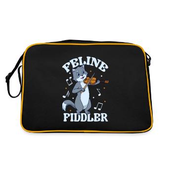 Feline Fiddler - Katze an der Geige - Retro Tasche - Schwarz/Gold - Hinten