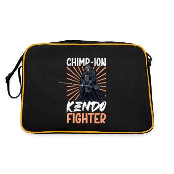 Schimpanse macht Kendo - Retro Tasche - Schwarz/Gold - Hinten