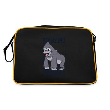 Ich liebe Gorillas - Gorilla - Retro Tasche - Schwarz/Gold - Hinten