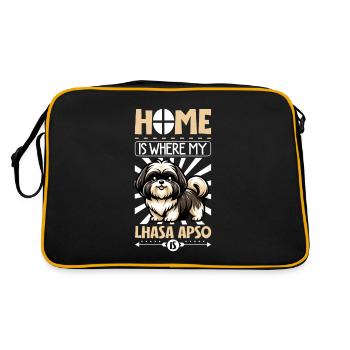 Zuhause - Lhasa Apso - Retro Tasche - Schwarz/Gold - Hinten