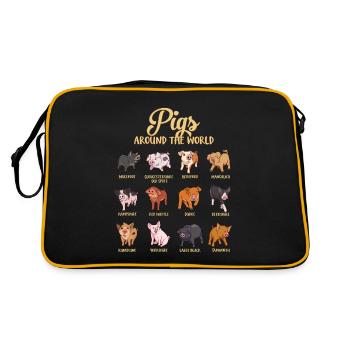 Verschiedene Cartoon Schweine - Retro Tasche - Schwarz/Gold - Hinten