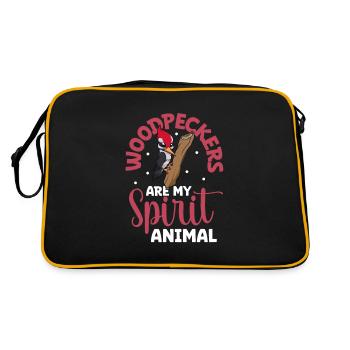 Lieblingstier - Specht - Retro Tasche - Schwarz/Gold - Hinten