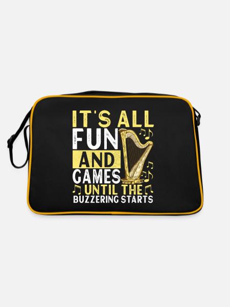 Harfe Design Für Harfenspieler - Retro Tasche - Schwarz/Gold - Hinten
