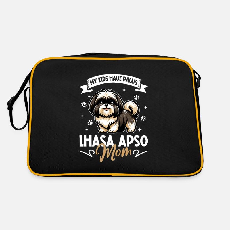 Lhasa Apso Mama - Retro Tasche - Schwarz/Gold