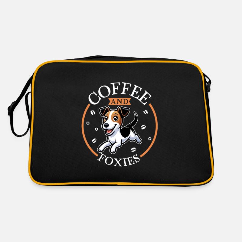 Kaffee und Glatthaar-Foxterrier - Retro Tasche - Schwarz/Gold