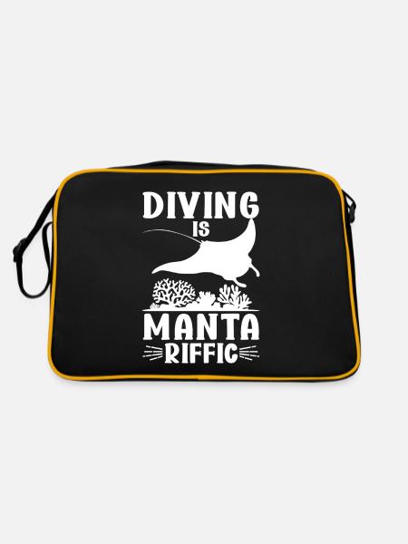 Mantarochen Großer Manta Meeresbewohner - Retro Tasche - Schwarz/Gold - Hinten