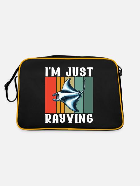 Mantarochen Großer Manta Meeresbewohner - Retro Tasche - Schwarz/Gold - Hinten