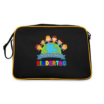 International Kindertag Kinder Kind Welt Frieden - Retro Tasche - Schwarz/Gold - Hinten