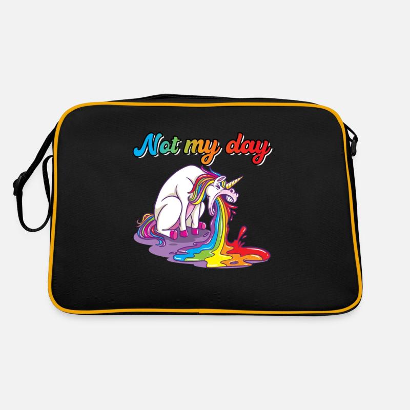 Not My Day Einhorn Spuckt Kotzt - Retro Tasche - Schwarz/Gold
