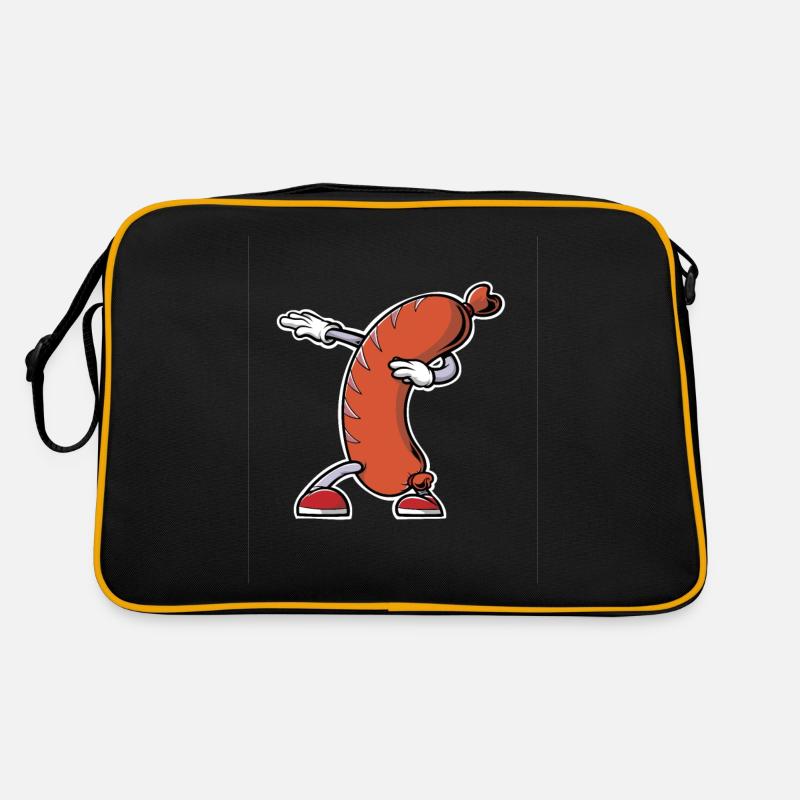 Bratwurst Wurst Würstchen Rote Hot Dog - Retro Tasche - Schwarz/Gold