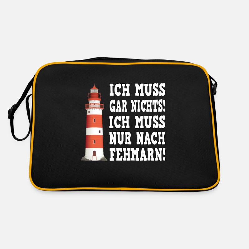 Fehmarn Ostsee Fehmarnsundbrücke - Retro Tasche - Schwarz/Gold
