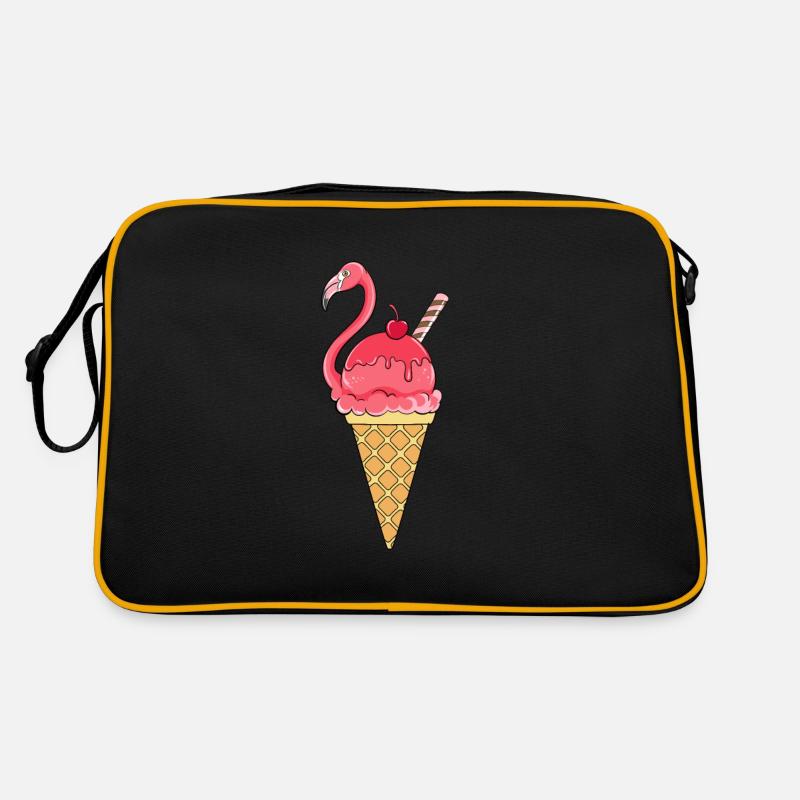 Flamingo Eis Eiswaffel Eiscream Rosa - Retro Tasche - Schwarz/Gold