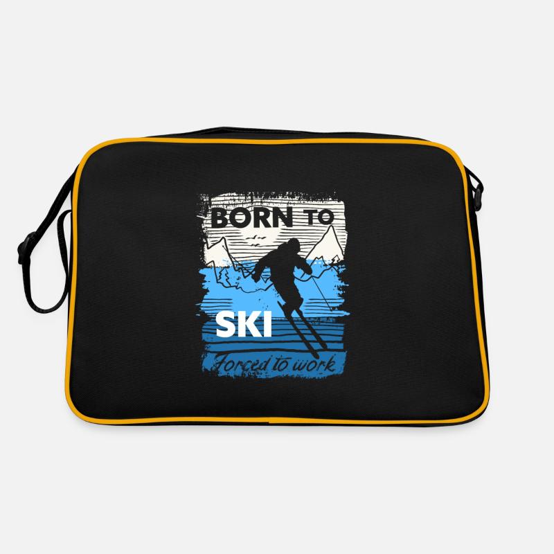 Vintage Born To Ski, forced to work - Retro Tasche - Schwarz/Gold
