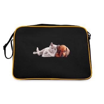 Liebe Hund und Katze umarmen - Retro Tasche - Schwarz/Gold - Hinten