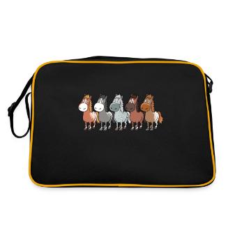 Chevaux et races de chevaux de dessin animé drôle - Sac Retro - noir/or - Dos
