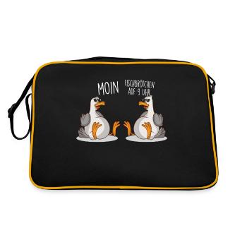 Moin plattdeutsch norddeutsch Möwen Fischbrötchen - Retro Tasche - Schwarz/Gold - Hinten