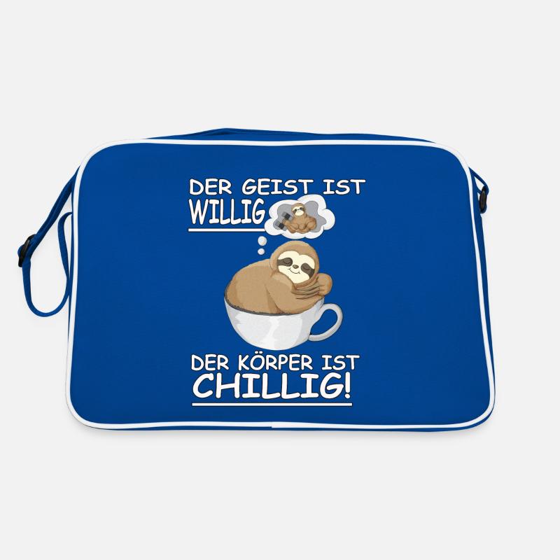 Faultier Spruch Geist ist willig, Körper Chillig Retro Tasche