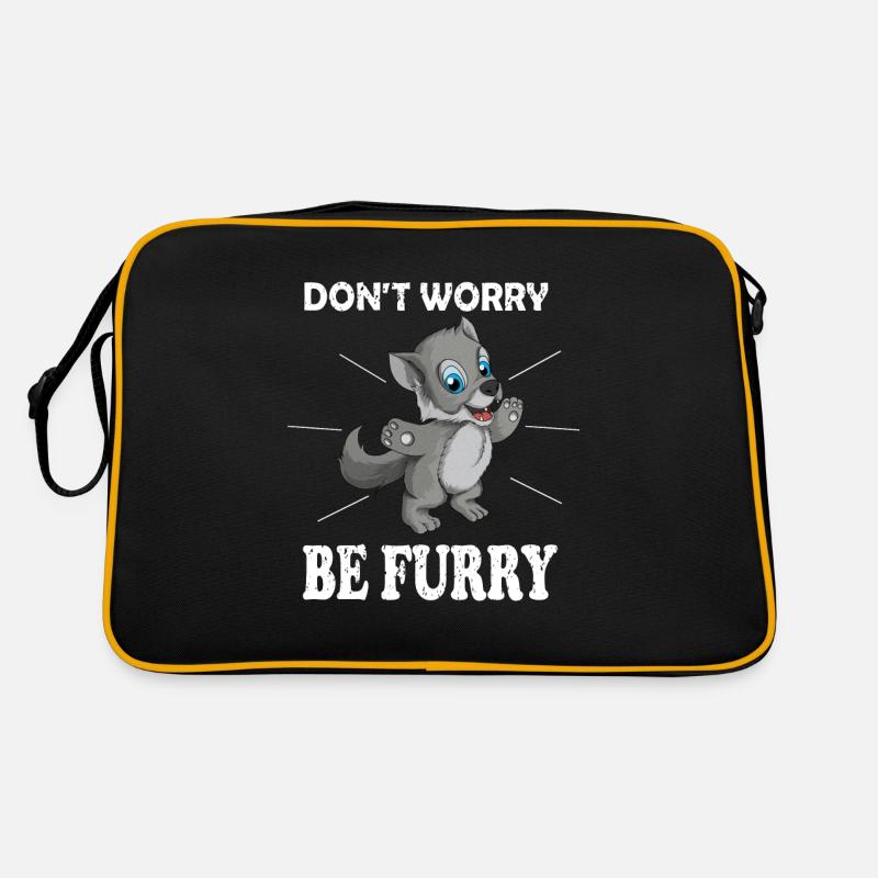 Süßer Wolf Spruch Don't worry be Furry Fox - Retro Tasche - Schwarz/Gold