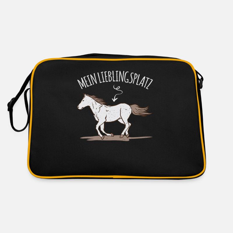 Pferde Mein Lieblingsplatz Reiten Reiterin Spruch - Retro Tasche - Schwarz/Gold