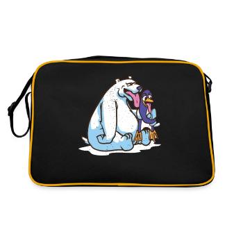 Lustiger Eisbär leckt Pinguin Eiscreme Polarbär - Retro Tasche - Schwarz/Gold - Hinten