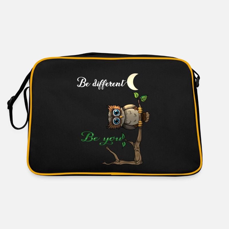 Be different Be you Süße Eule Sei Anders Spruch - Retro Tasche - Schwarz/Gold