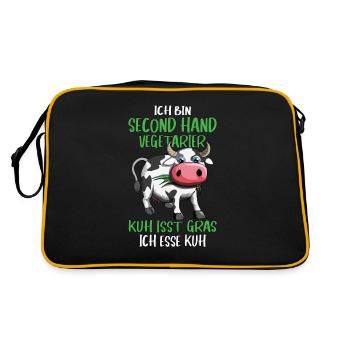 Ich bin second Hand Vegetarier Kuh Design Spruch - Retro Tasche - Schwarz/Gold - Hinten