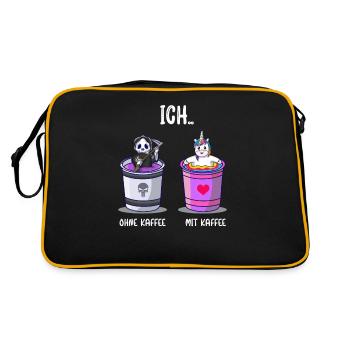 Ich ohne Kaffee Ich mit Kaffee Kaffetrinker Spruch - Retro Tasche - Schwarz/Gold - Hinten