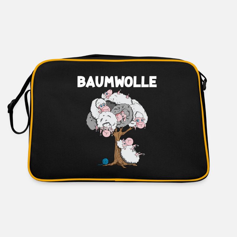 Lustiges Schaf Baumwolle Schafe auf Bäumen Design - Retro Tasche - Schwarz/Gold