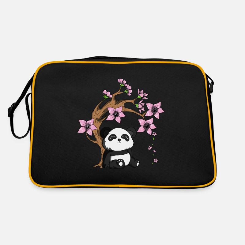 Pandabär Baum Kirschblüte Bambus Glücklicher Panda Retro Tasche