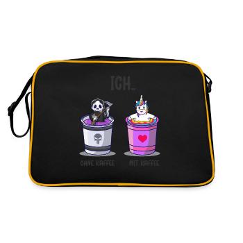Ich ohne Kaffee Ich mit Kaffee Kaffetrinker Spruch - Retro Tasche - Schwarz/Gold - Hinten