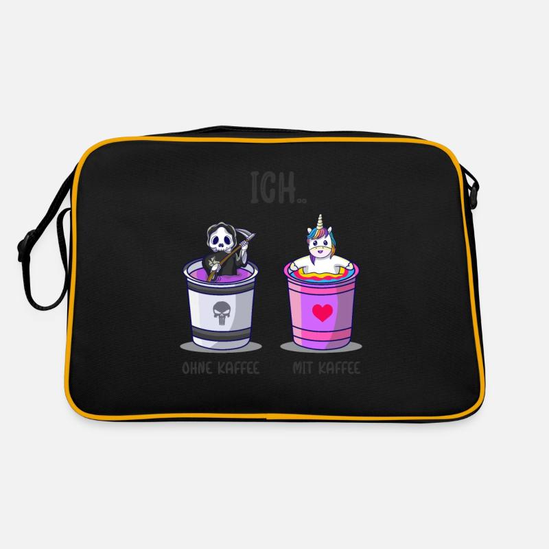 Ich ohne Kaffee Ich mit Kaffee Kaffetrinker Spruch - Retro Tasche - Schwarz/Gold