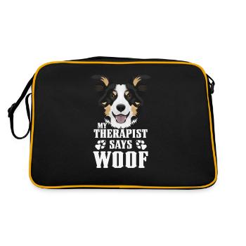 Mein Therapeut macht Wuff, Border Collie - Retro Tasche - Schwarz/Gold - Hinten
