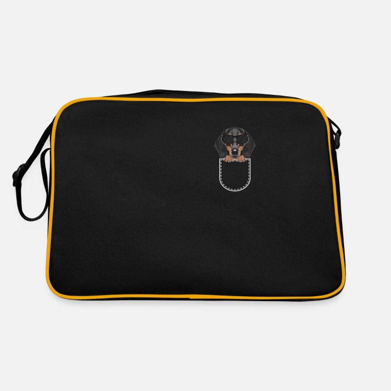 Dackel in der Brusttasche - Retro Tasche - Schwarz/Gold