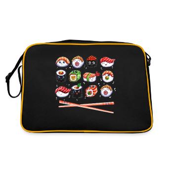 Japanese Sushi Kawaii Aisa Cuisine Rice Fish - Retro Bag - black/gold - Back