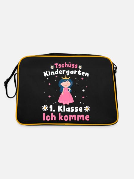 Schulkind 1. Klasse Mädchen Prinzessin Schulanfang - Retro Tasche - Schwarz/Gold