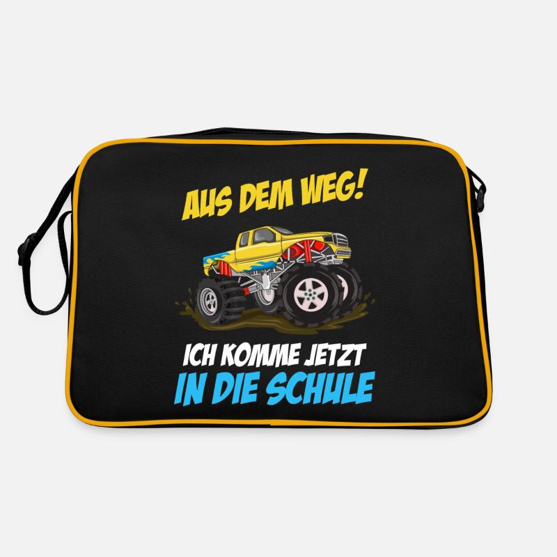 Schulkind Schulanfang Einschulung Monstertruck - Retro Tasche - Schwarz/Gold