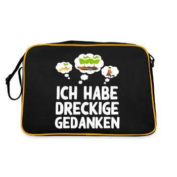 Dreckige Gedanken Gartenarbeit Garten Humor Gärtne - Retro Tasche - Schwarz/Gold - Hinten