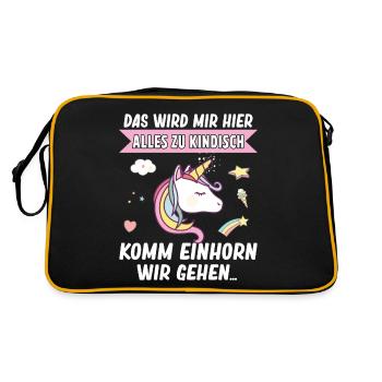 Kindisch Komm Einhorn Mädchen Spruch Einhorn - Retro Tasche - Schwarz/Gold - Hinten